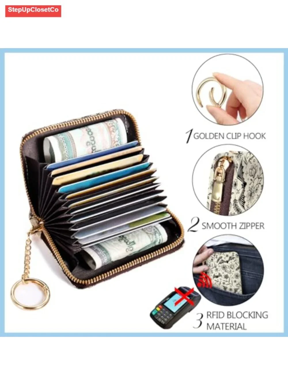 Women RFID Blocking Credit Card Holder Wallet with Wristlet Strap